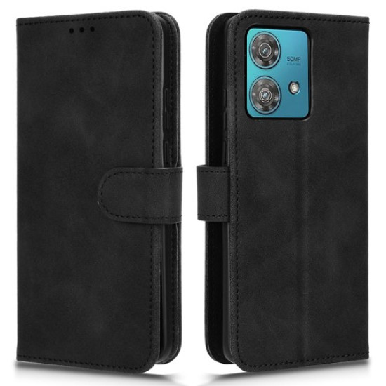 For Motorola Edge 40 Neo 5G Case PU Leather Wallet Stand Slim-Fit Phone Cover - Black Motorola Cases Mobile
