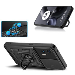 Υβριδική Θήκη με Πορτάκι Κάμερας και Δαχτυλίδι Κρατήματος για Motorola Edge 30 Neo 5G /  Edge 30 Lite - Μαύρο