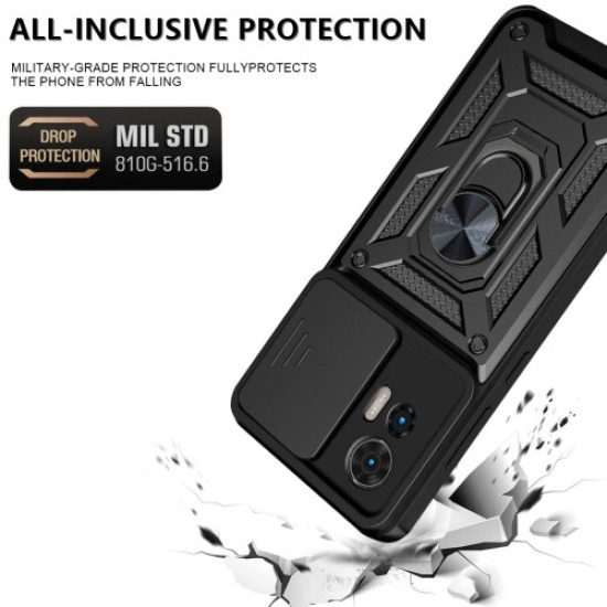 For Motorola Edge 30 Neo 5G  /  Edge 30 Lite Fall Prevention PC + TPU Hybrid Cover with Ring Kickstand Phone Case with Slide Camera Protector - Rose Gold Motorola Cases Mobile