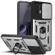 For Motorola Edge 30 Neo 5G  /  Edge 30 Lite Fall Prevention PC + TPU Hybrid Cover with Ring Kickstand Phone Case with Slide Camera Protector - Silver Motorola Cases Mobile