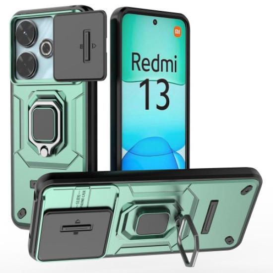 For Xiaomi Redmi 13 4G Case Camshield Kickstand PC+TPU Phone Cover - Green XIAOMI Cases Mobile