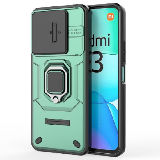For Xiaomi Redmi 13 4G Case Camshield Kickstand PC+TPU Phone Cover - Green XIAOMI Cases Mobile