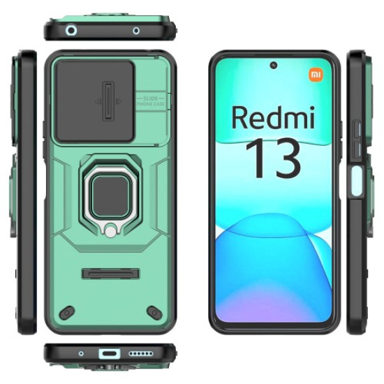 For Xiaomi Redmi 13 4G Case Camshield Kickstand PC+TPU Phone Cover - Green XIAOMI Cases Mobile
