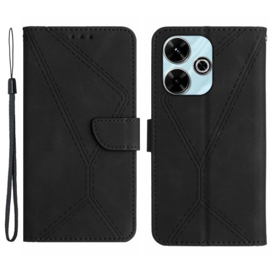 HT05 For Xiaomi Redmi 13 4G Case Card Holder Leather Phone Cover Lines Imprinted - Black XIAOMI Cases Mobile