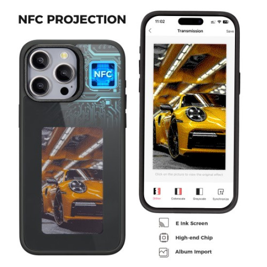 For iPhone 14 Pro Max E Ink Phone Case 4-Color Display DIY Pattern Phone Cover - Black Apple Cases Mobile