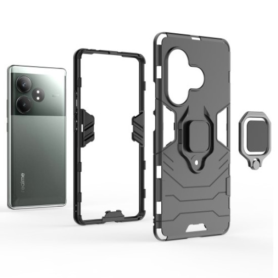 For Realme GT Neo6 SE 5G / GT 6 5G / GT 6T 5G Case Ring Holder Kickstand PC+TPU Hybrid Phone Cover - Black Oppo Realme Cases Mobile