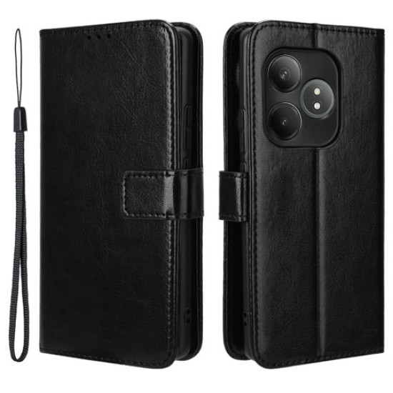 For Realme GT Neo6 SE 5G / Neo6 5G / GT 6 5G / GT 6T 5G Case Wallet Crazy Horse Texture Magnetic Phone Cover - Black Oppo Realme Cases Mobile