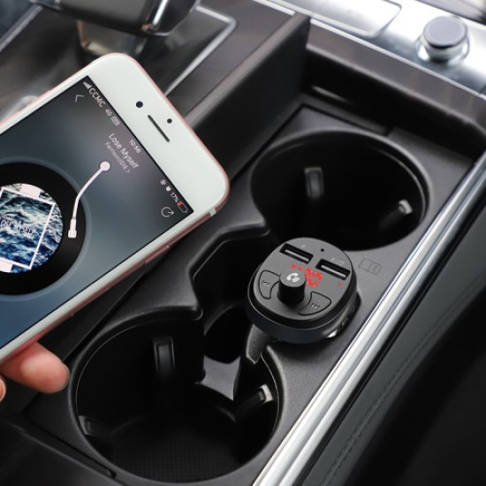 HOCO E41 Dual USB Car Charger with FM Transmitter Bluetooth Aux Car Audio MP3 Player Gadgets - Toys - Hobby