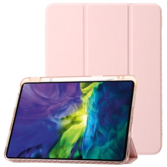 For iPad Pro 13 (2024) Tablet Case TPU+Acrylic+PU Drop Protection Cover with Tri-Fold Stand - Pink Apple Cases Tablet