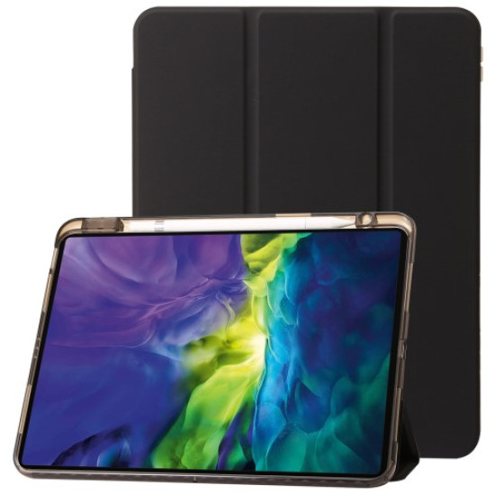 For iPad Pro 13 (2024) Tablet Case TPU+Acrylic+PU Drop Protection Cover with Tri-fold Stand - Black Apple Cases Tablet