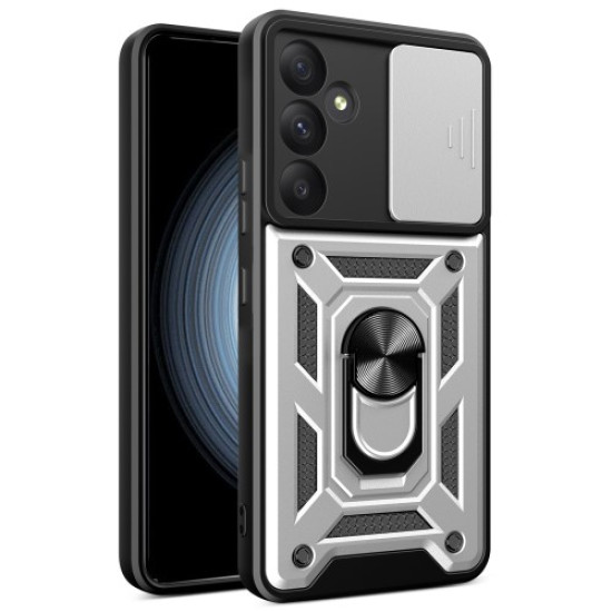 For Samsung Galaxy A35 5G Case Slim-Fit PC+TPU Kickstand Protective Back Shell - Silver Samsung Cases Mobile