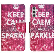 For Samsung Galaxy A35 5G Leather Case Pattern Design Magnetic Folio Phone Cover - Keep Calm and Sparkle