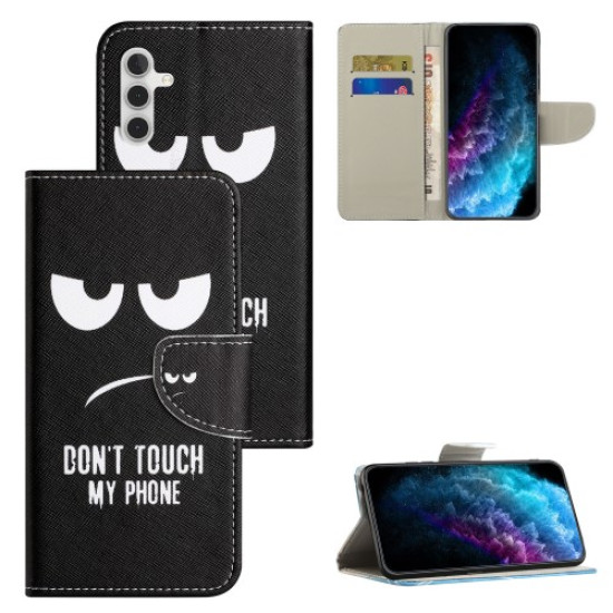 For Samsung Galaxy A35 5G Leather Case Pattern Design Magnetic Folio Phone Cover - Don't Touch My Phone Samsung Cases Mobile