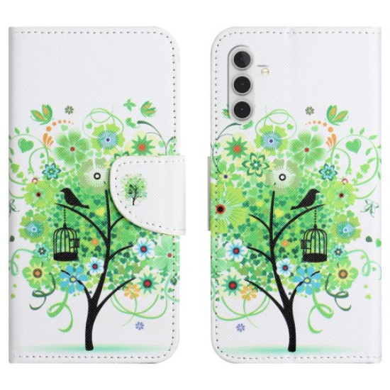 For Samsung Galaxy A35 5G Leather Case Pattern Design Magnetic Folio Phone Cover - Green Tree Samsung Cases Mobile