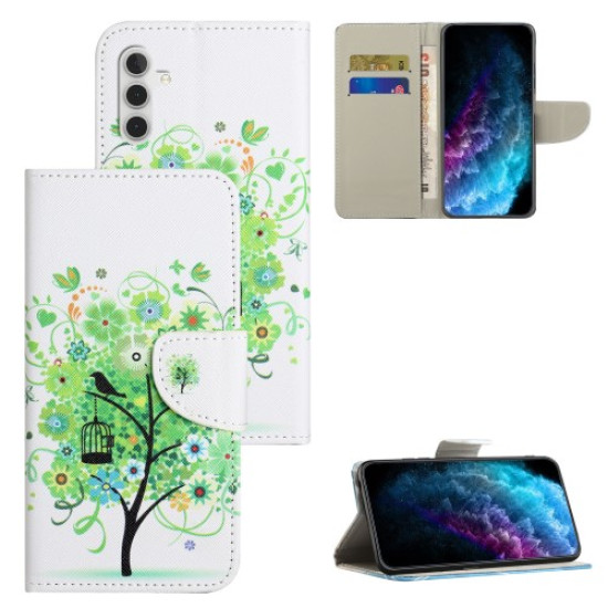 For Samsung Galaxy A35 5G Leather Case Pattern Design Magnetic Folio Phone Cover - Green Tree Samsung Cases Mobile