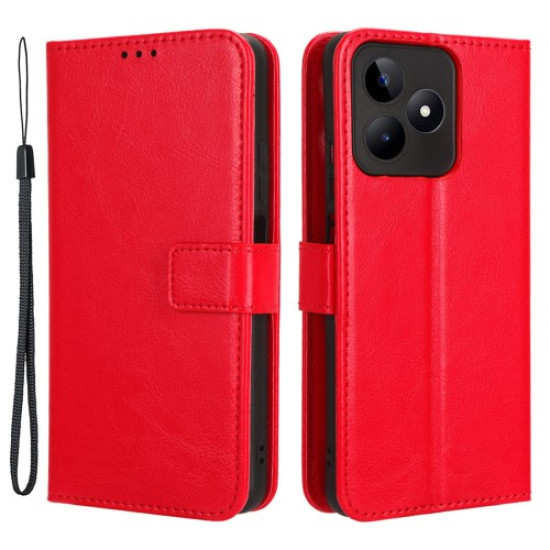 Wallet Stand Case Crazy Horse Texture PU Leather TPU Phone Cover For Realme C53 (Global) / C53 (India) / C51 / Note 50 4G / Narzo N53 4G  - Red Oppo Realme Cases Mobile