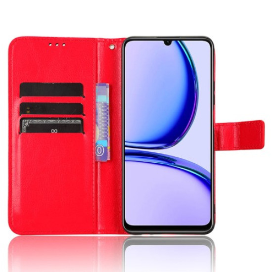 Wallet Stand Case Crazy Horse Texture PU Leather TPU Phone Cover For Realme C53 (Global) / C53 (India) / C51 / Note 50 4G / Narzo N53 4G  - Red Oppo Realme Cases Mobile