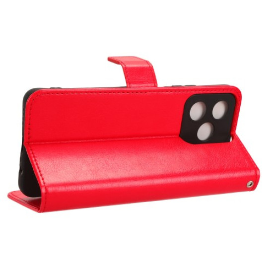 Wallet Stand Case Crazy Horse Texture PU Leather TPU Phone Cover For Realme C53 (Global) / C53 (India) / C51 / Note 50 4G / Narzo N53 4G  - Red Oppo Realme Cases Mobile