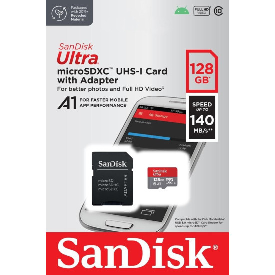 Sandisk microSDHC UHS-I 128GB (SDSQUAB-128G-GN6IA) (SANSDSQUAB-128G-GN6IA)  Memory Cards & USB Sticks