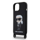 Karl Lagerfeld Liquid Silicone Crossbody Strap Ikonik Case for iPhone 15 - Black Apple Cases Mobile