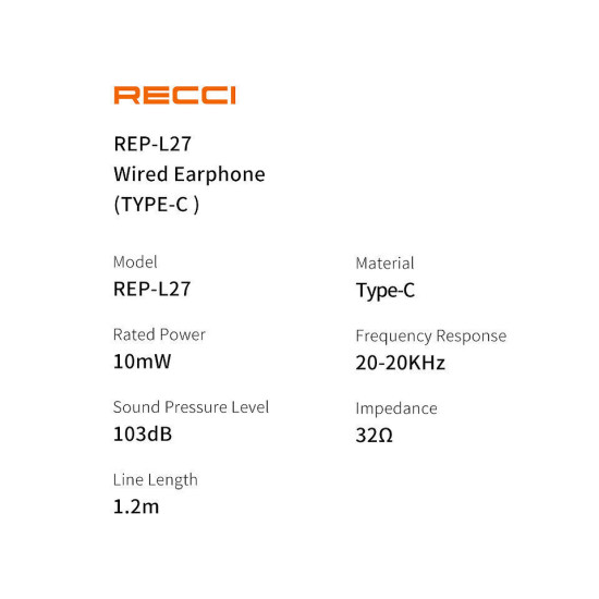 Recci Rep-l27 In-ear Handsfree USB-C - ΅White Bluetooth / Headsets / Speakers