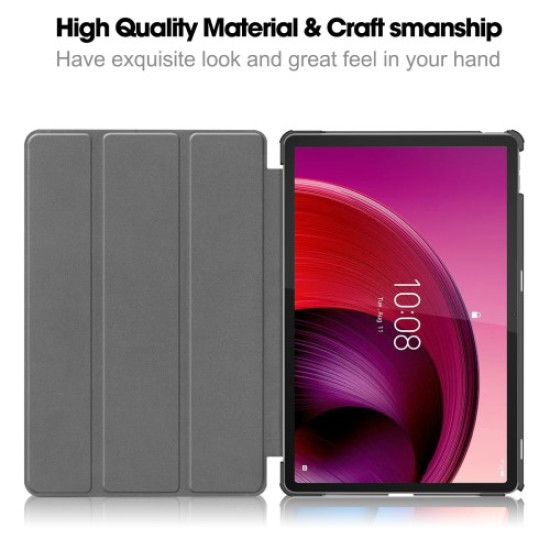 For Lenovo Tab M11 / Xiaoxin Pad 11 2024 Case Tri-fold Stand PU Leather+PC Tablet Cover - Grey Lenovo Cases Mobile Tablet