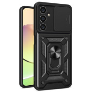 For Samsung Galaxy A05s 4G Cell Phone Case Slide Lens Protection Kickstand Back Shell - Black