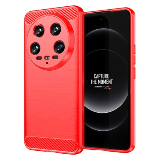 For Xiaomi 14 Ultra TPU Case Carbon Fiber Texture Protective Phone Cover - Red XIAOMI Cases Mobile