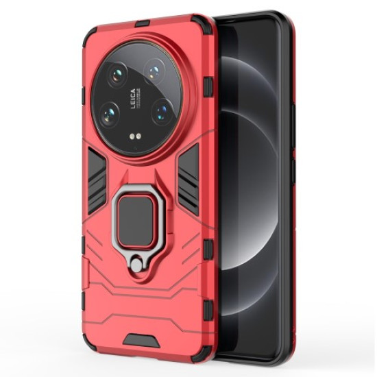 For Xiaomi 14 Ultra Case Ring Holder Kickstand PC+TPU Hybrid Phone Cover - Red XIAOMI Cases Mobile