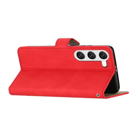 For Samsung Galaxy A05s 4G Wallet PU Leather Stand Case Imprinted Lines Crazy Horse Texture Phone Cover - Red Samsung Cases Mobile