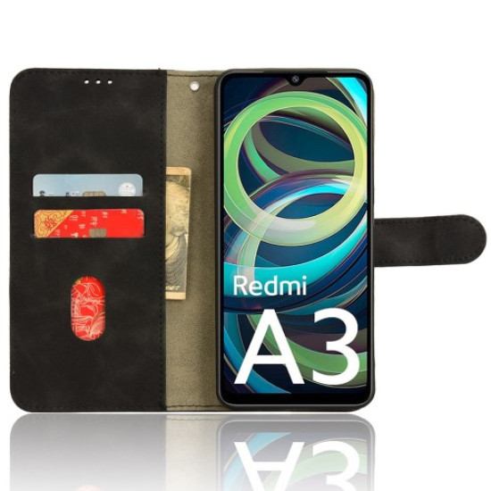 For Xiaomi Redmi A3 Case PU Leather Skin Touch Feeling Wallet Phone Cover - Black XIAOMI Cases Mobile