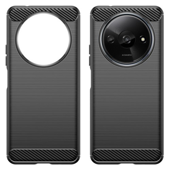 For Xiaomi Redmi A3 TPU Case Brushed Carbon Fiber Texture Phone Cover - Black XIAOMI Cases Mobile