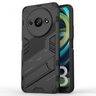 For Xiaomi Redmi A3 Phone Cover PC+TPU Dual-Layer Protection Case Built-in Kickstand - Black