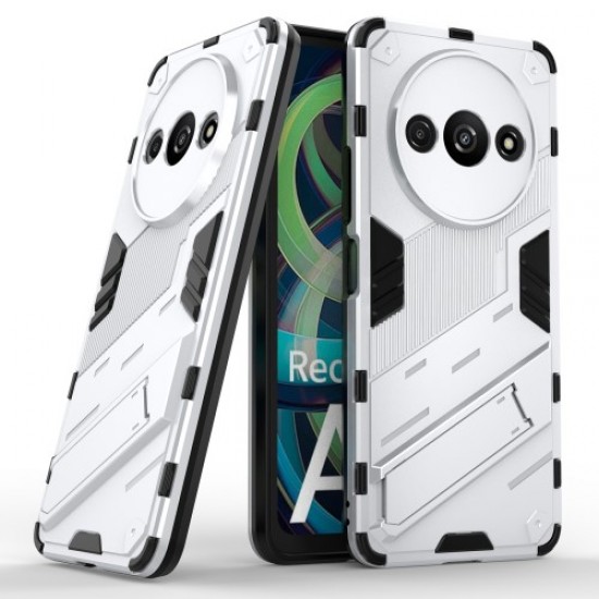 For Xiaomi Redmi A3 Phone Cover PC+TPU Dual-Layer Protection Case Built-in Kickstand - White XIAOMI Cases Mobile