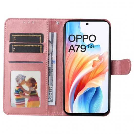 For Oppo A79 5G / A2 5G Case PU Leather Anti-drop Calf Texture Protective Cover - Pink Oppo Realme Cases Mobile