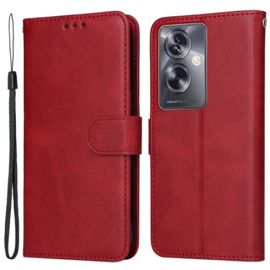 For Oppo A79 5G / A2 5G Case PU Leather Anti-drop Calf Texture Protective Cover  - Red Oppo Realme Cases Mobile