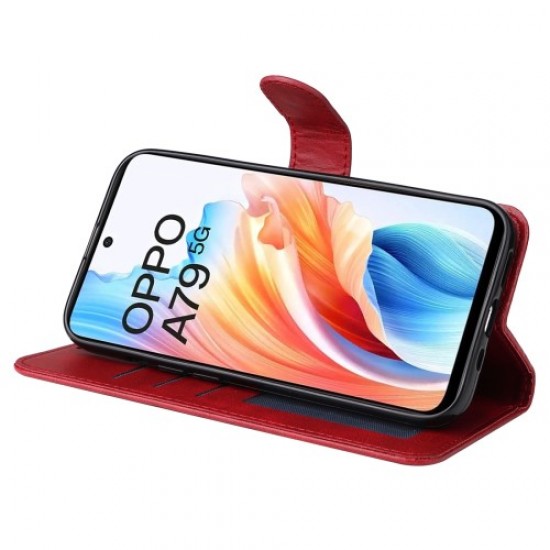 For Oppo A79 5G / A2 5G Case PU Leather Anti-drop Calf Texture Protective Cover  - Red Oppo Realme Cases Mobile