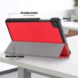 Tablet Case for Lenovo Tab M8 Gen 4 TB-300FU Tri-fold Stand Solid Color PU Leather Tablet Cover - Red Tablet Case for Lenovo Tab M8 Gen 4 TB-300FU Tri-fold Stand Solid Color PU Leather Tablet Cover - Red