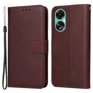 For Oppo A78 4G Shockproof Phone Case PU Leather Wallet Stand Calf Texture Cover - Brown