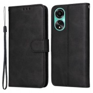 For Oppo A78 4G Shockproof Phone Case PU Leather Wallet Stand Calf Texture Cover - Black