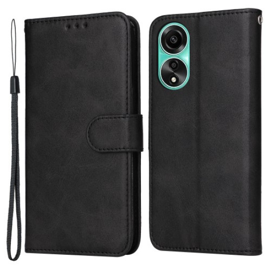 For Oppo A78 4G Shockproof Phone Case PU Leather Wallet Stand Calf Texture Cover - Black Oppo Realme Cases Mobile