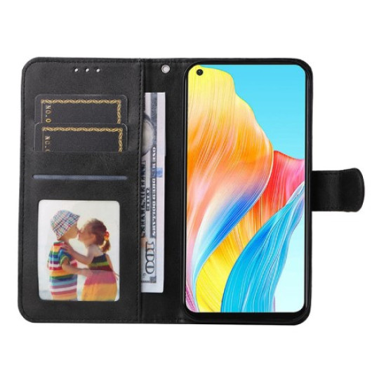 For Oppo A78 4G Shockproof Phone Case PU Leather Wallet Stand Calf Texture Cover - Black Oppo Realme Cases Mobile