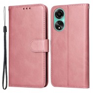 For Oppo A78 4G Shockproof Phone Case PU Leather Wallet Stand Calf Texture Cover - Pink