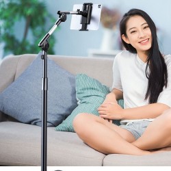 1.6m 360-Degree Rotating Cell Phone Floor Stand Anti-Shake Tablet Holder with Stable Base Turbo Self-Locking Mobile Phone Lazy Bracket for Live Streaming/Watching Movies