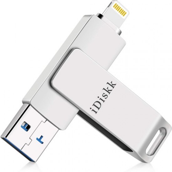 IDISKK MFI Certificated 64G 2-in-1 Lightning + USB 3.0 High Speed Metal Rotating U-Disk Flash Driver for iPhone iPad MacBook Apple Cables Adapters & Chargers