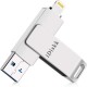 IDISKK MFI Certificated 64G 2-in-1 Lightning + USB 3.0 High Speed Metal Rotating U-Disk Flash Driver for iPhone iPad MacBook Apple Cables Adapters & Chargers