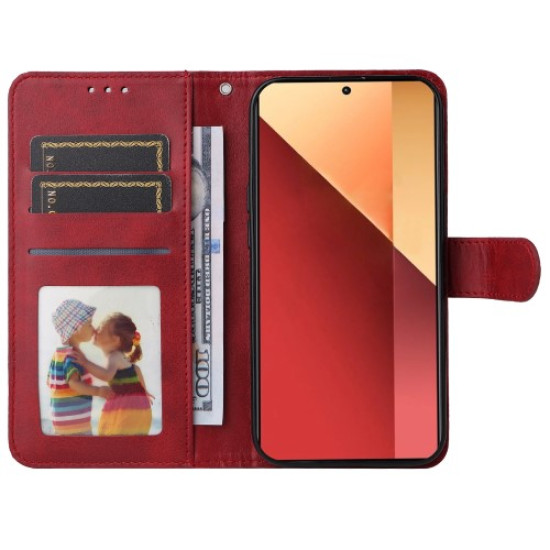 Θήκη Πορτοφόλι με Βάση Στήριξης (Όψη Δέρματος) για Xiaomi Redmi Note 13 Pro 4G / Poco M6 Pro 4G - Κόκκινο XIAOMI Θήκες Κινητών