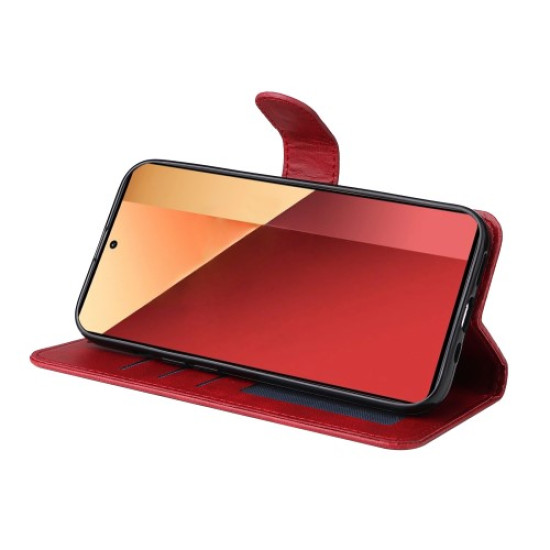 Θήκη Πορτοφόλι με Βάση Στήριξης (Όψη Δέρματος) για Xiaomi Redmi Note 13 Pro 4G / Poco M6 Pro 4G - Κόκκινο XIAOMI Θήκες Κινητών
