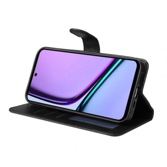 For Realme C67 4G Case Calf Texture PU Leather Magnetic Clasp Cover with Wallet - Black Oppo Realme Cases Mobile