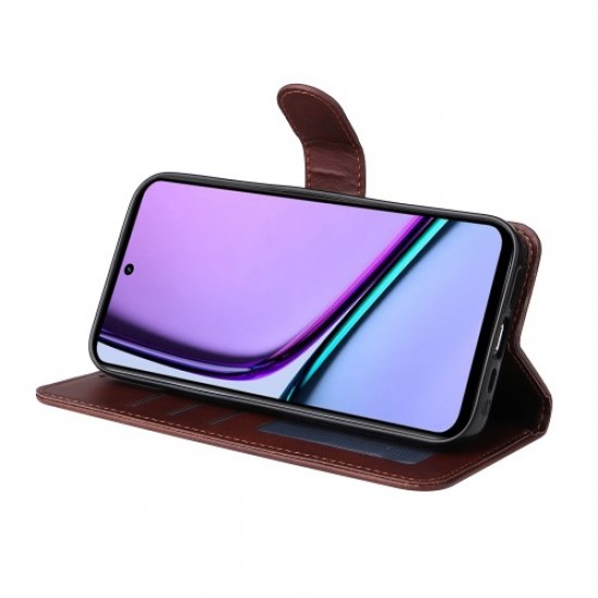 For Realme C67 4G Case Calf Texture PU Leather Magnetic Clasp Cover with Wallet - Brown Oppo Realme Cases Mobile
